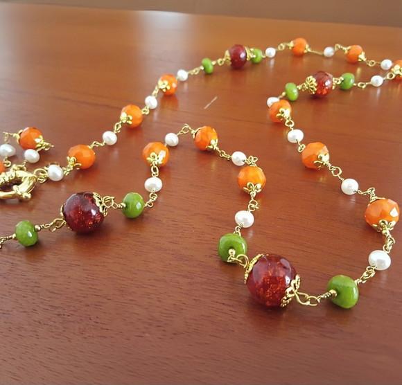 Colar com Pedras e Pérolas Naturais