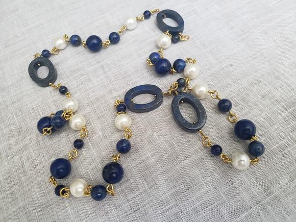 Colar Com Pedras Naturais Lápis Lazuli E Pérolas