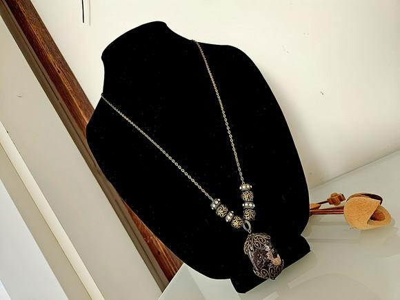 Colar de Corrente com Pingente de Pedra Natural Ametista