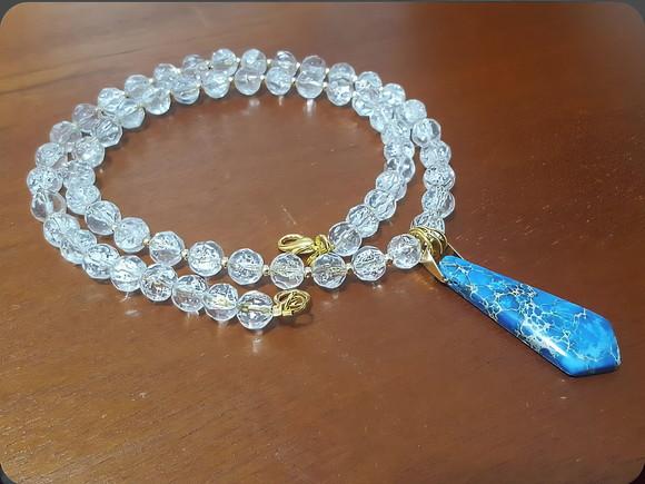 Colar de Cristal Fusion e Pedra Natural Jaspe Imperador