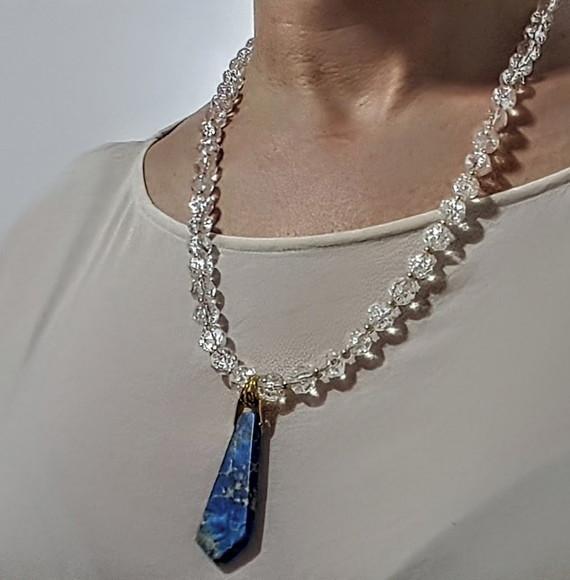 Colar de Cristal Fusion e Pedra Natural Jaspe Imperador