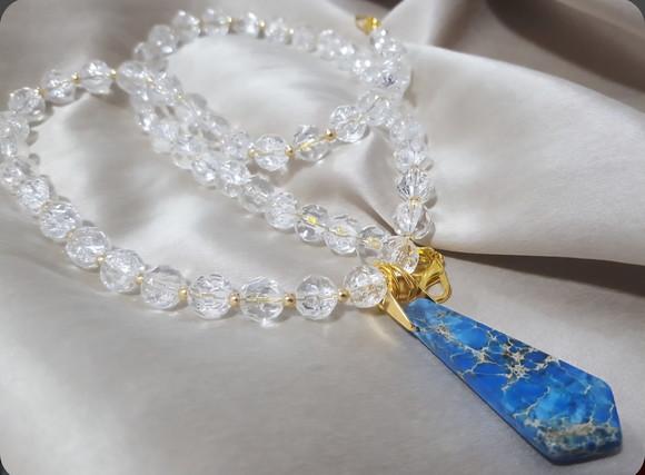 Colar de Cristal Fusion e Pedra Natural Jaspe Imperador