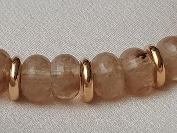 Colar de Cristal Rutilado Rondel e Entremeios Dourados
