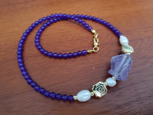 Colar de Jade Roxo e Ametista