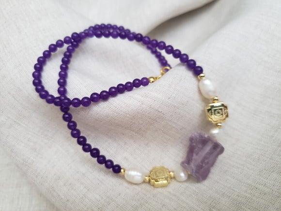 Colar de Jade Roxo e Ametista