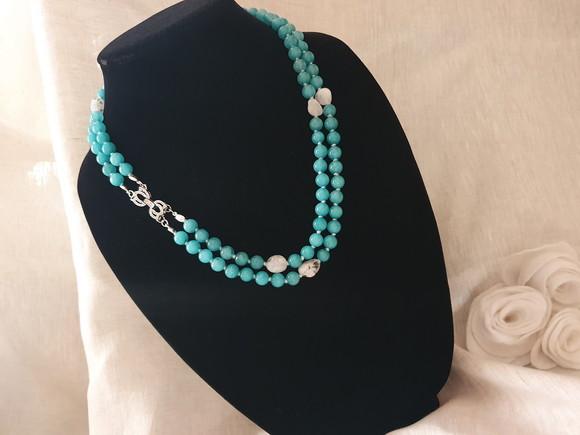 Colar de Pedra Natural Jade Azul Capri