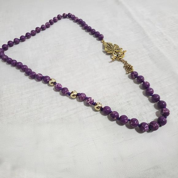 Colar de Pedra Natural Jaspe Imperador Roxo