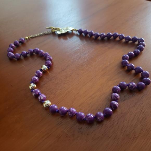 Colar de Pedra Natural Jaspe Imperador Roxo
