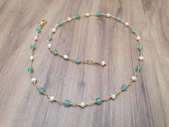 Colar de Pedras Naturais Jade Esmeralda e Pérolas Barrocas
