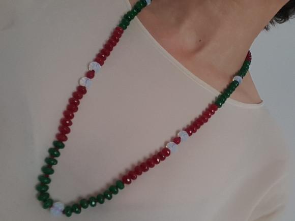 Colar de Pedras Naturais Jade Rubi e Verde