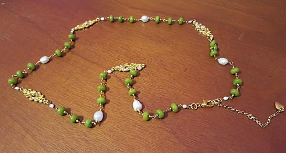 Colar de Pedras Peridoto com Pérolas