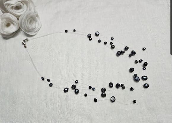 Colar de Pérolas Naturais Negras