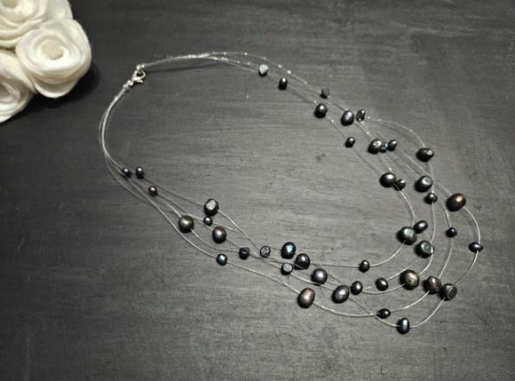 Colar de Pérolas Naturais Negras