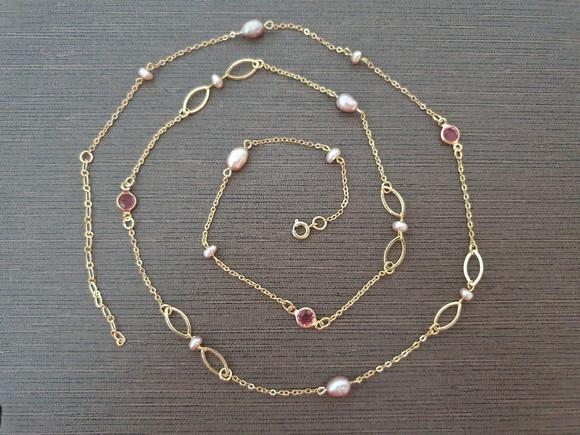 Colar de Pérolas Rose e Cristal Rubi