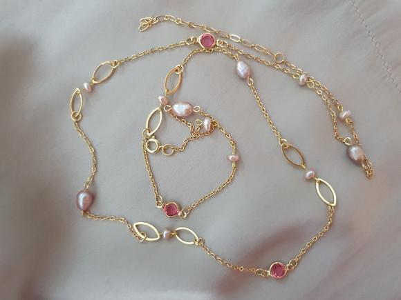 Colar de Pérolas Rose e Cristal Rubi