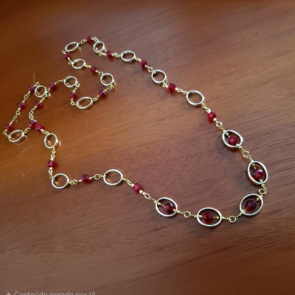 Colar Dourado Banhado com Cristais Rubi