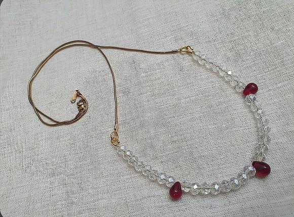 Colar Dourado Banhado com Cristal Rubi e Incolor