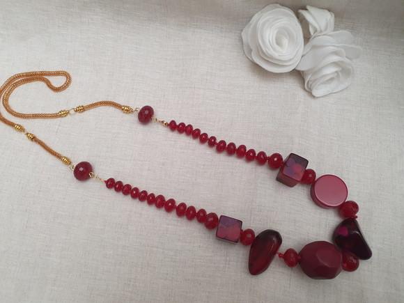 Colar Dourado Banhado Com Pedras Jade Rubi