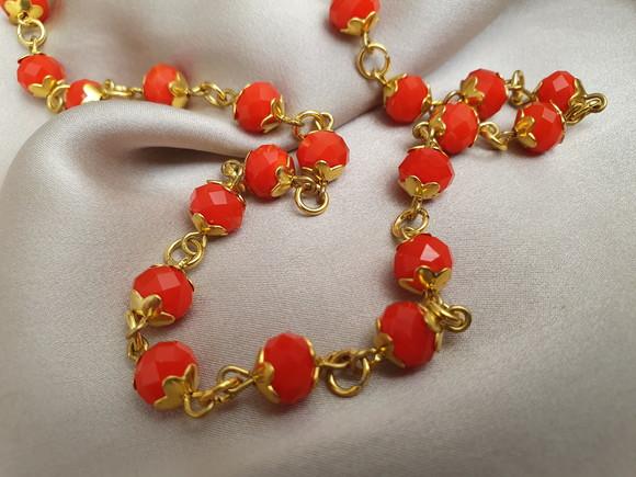 Colar Dourado com Cristais Laranja