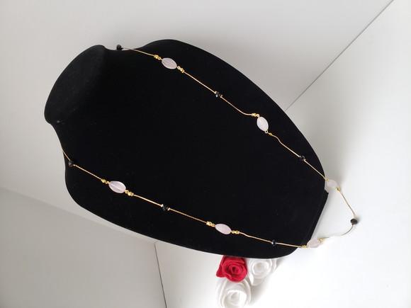Colar Dourado com Cristal e Quartzo Rosa