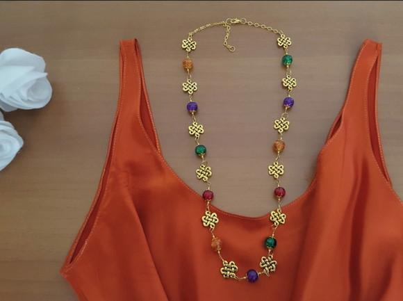 Colar Dourado De Cristais Fusion Coloridos