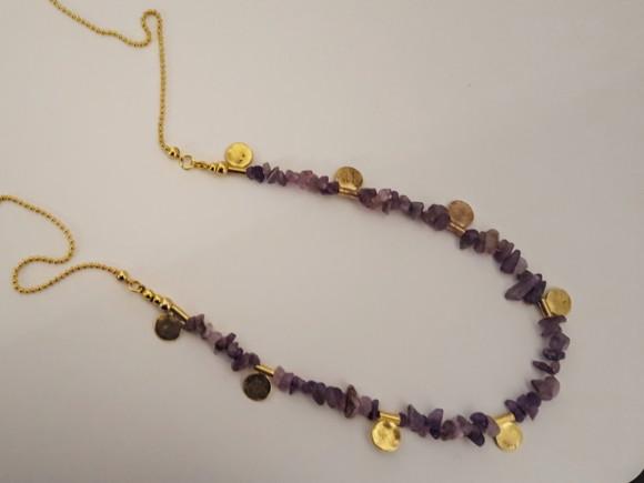 Colar Dourado de Pedras Naturais Ametista