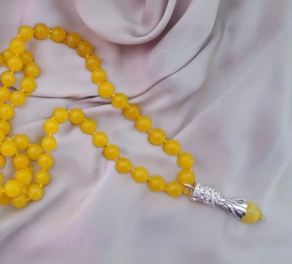 Colar e Pingente de Pedras Naturais Jade Amarelo e Cristais