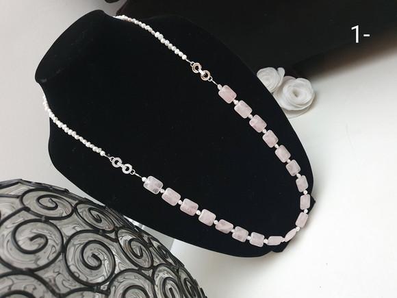 Colar Quatro em Um de Pérolas Naturais e Quartzo Rosa