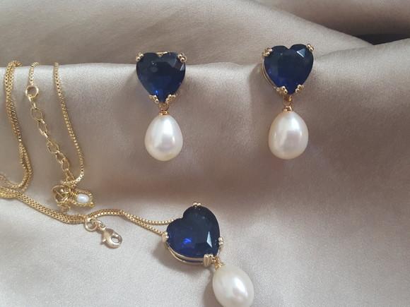 Conjunto Banhado com Cabochão e Pérola