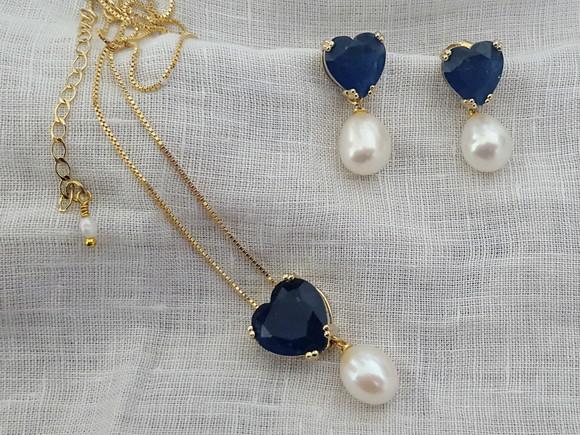 Conjunto Banhado com Cabochão e Pérola
