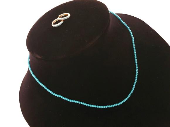 Conjunto de Colar e Brinco Banhado com Pedra Azul Turquesa