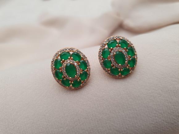 Conjunto de Colar e Brinco com Cristal Verde e Zircônias