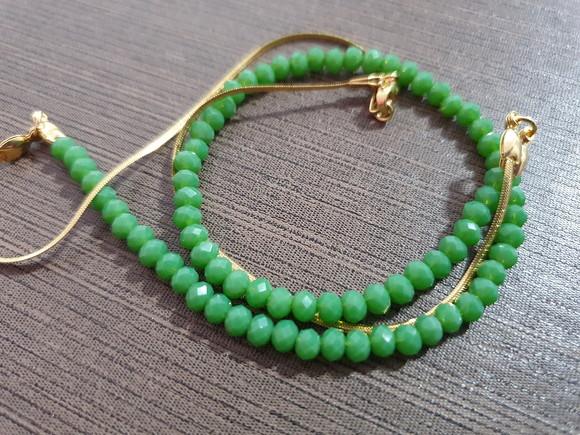 Conjunto de Colar e Brinco com Cristal Verde Esmeralda