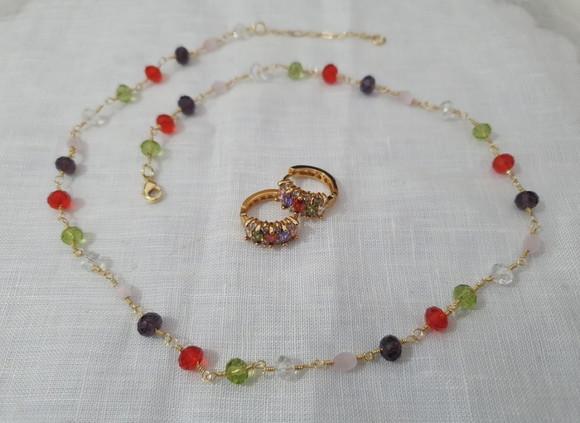 Conjunto De Colar E Brinco De Cristal Colorido