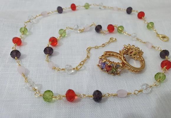 Conjunto De Colar E Brinco De Cristal Colorido