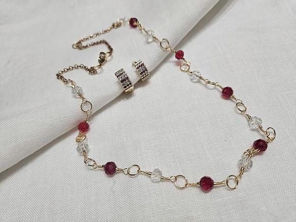 Conjunto de Colar e Brinco de Cristais