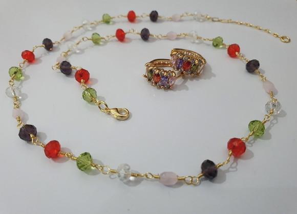 Conjunto De Colar E Brinco De Cristal Colorido