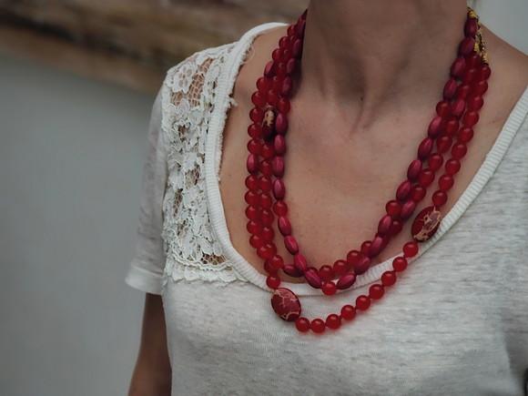 Conjunto de Colar e Brinco de Pedras Cornalina e Jasper