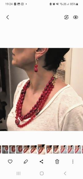 Conjunto de Colar e Brinco de Pedras Cornalina e Jasper