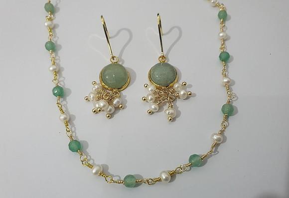 Conjunto De Colar E Brinco De Pedras E Pérolas Naturais