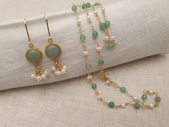 Conjunto De Colar E Brinco De Pedras E Pérolas Naturais