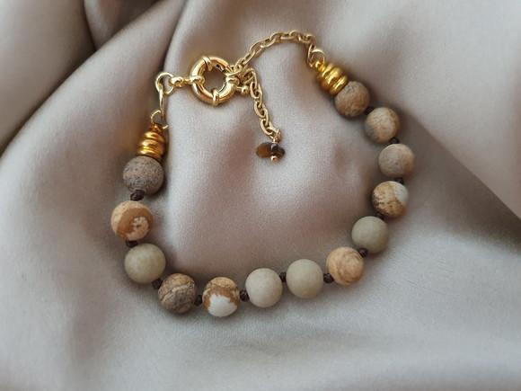 Conjunto De Colar E Pulseira Com Pedras Jasper Imperador