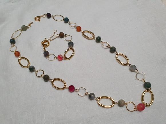 Conjunto de Colar e Pulseira de Pedra Natural Ágata