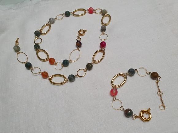 Conjunto de Colar e Pulseira de Pedra Natural Ágata