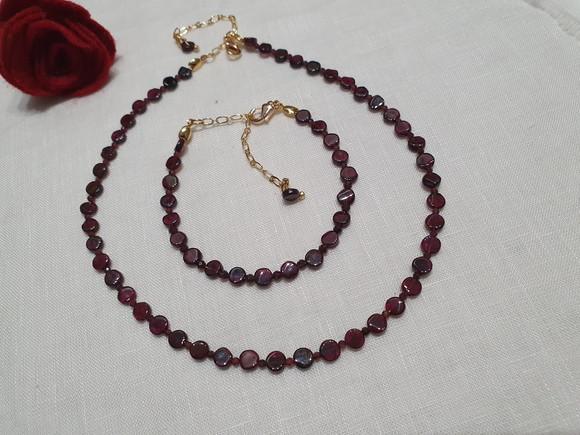 Conjunto de Colar e Pulseira de Pedras Naturais Granada