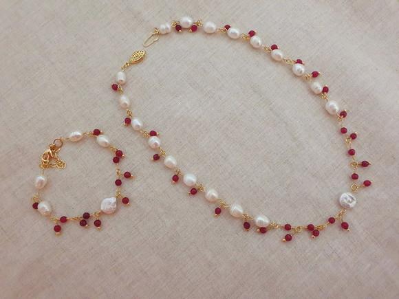 Conjunto De Colar E Pulseira De Pérolas De Água Doce E Jade