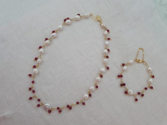 Conjunto De Colar E Pulseira De Pérolas De Água Doce E Jade