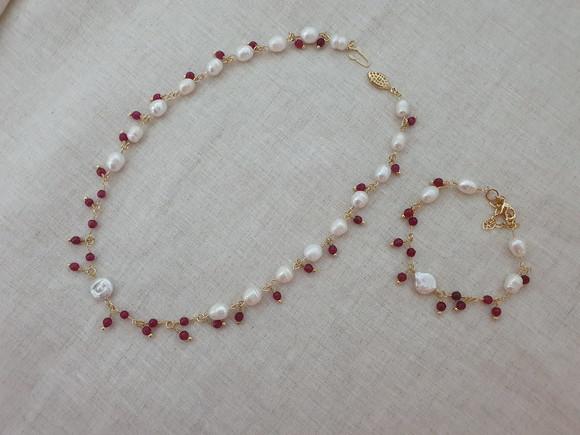 Conjunto De Colar E Pulseira De Pérolas De Água Doce E Jade