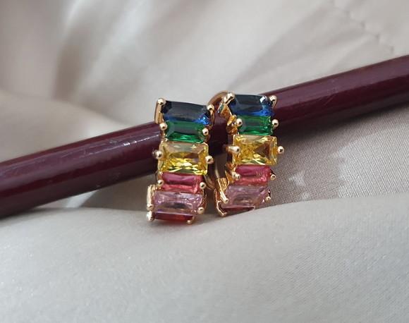Conjunto De Pulseira E Brincos Com Cristais Coloridos