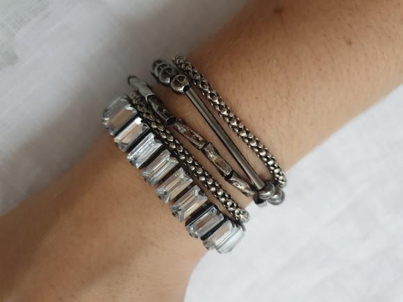 Conjunto de Pulseiras Grafite com Cristais